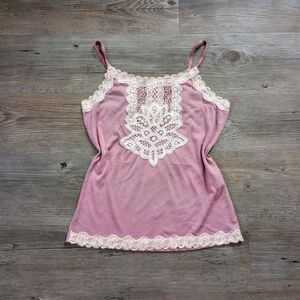 Pink Lace Floral Embroidered Coquette Camisole